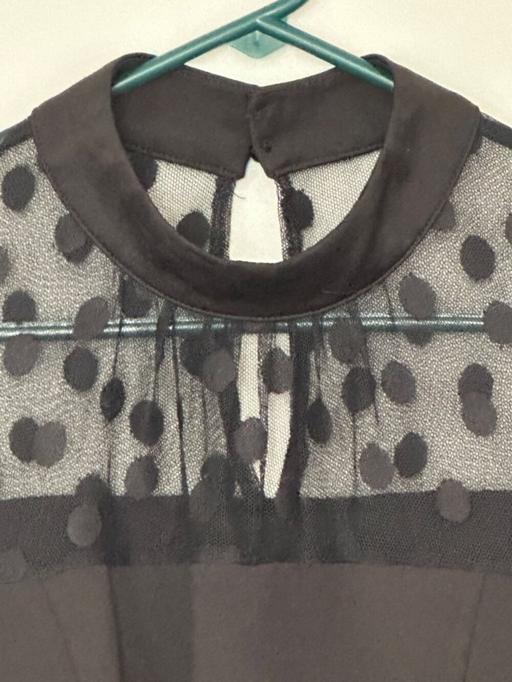Sheer Black Polka Dot Crop Top With Long Bishop Sleeves And Keyhole Back Closure